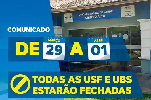 Unidades Básicas de Saúde e da Família não funcionarão durante feriado em Ribeirão Pires