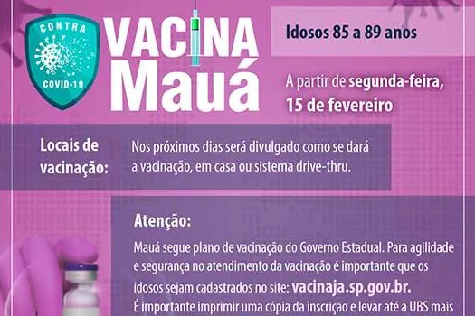 Idosos com idade entre 85 e 89 anos já podem se cadastrar para a vacinação em Mauá