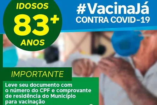 Ribeirão Pires inicia vacinação de idosos com 83 anos ou mais