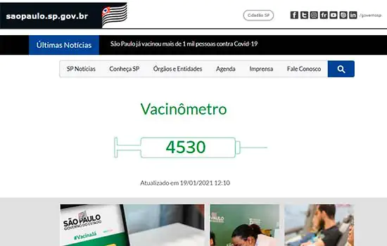 SP lança “Vacinômetro” que permite acompanhar em tempo real número de vacinados