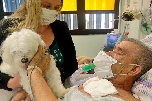 Paciente recebe visita de cachorro de estimação em Hospital de Santo André