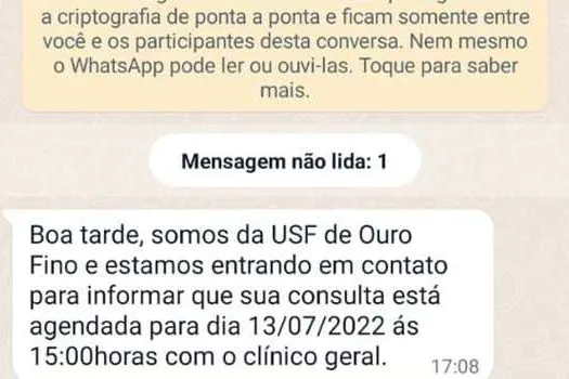 USF Ouro Fino adota whatsApp para agilizar comunicação com pacientes